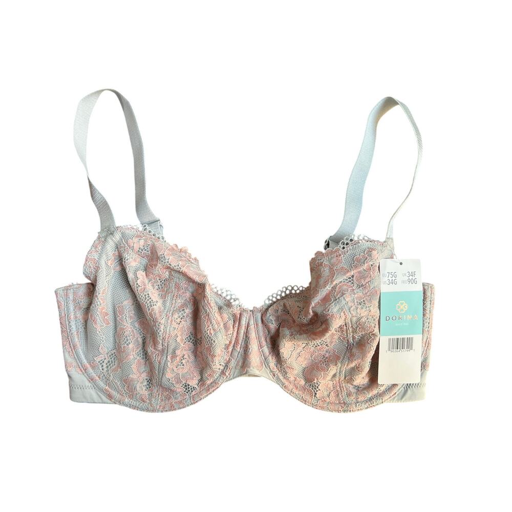 DORINA CLAIRE UNDERWIRE NON-PADDED LACE TWO-TONE BRA GRAY PINK 34G